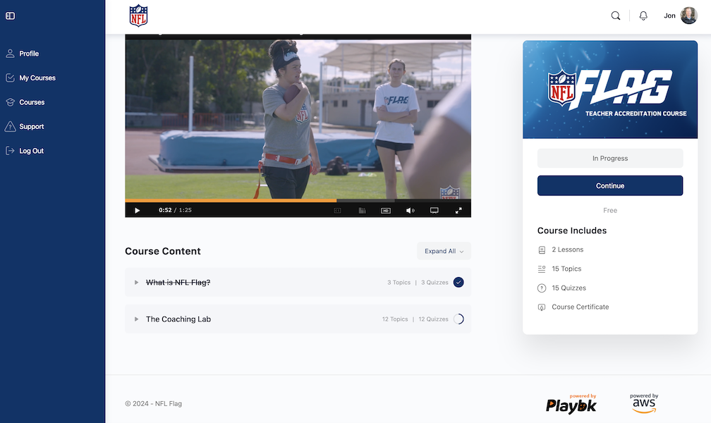 Learn NFL Flag interface by Playbk Sports